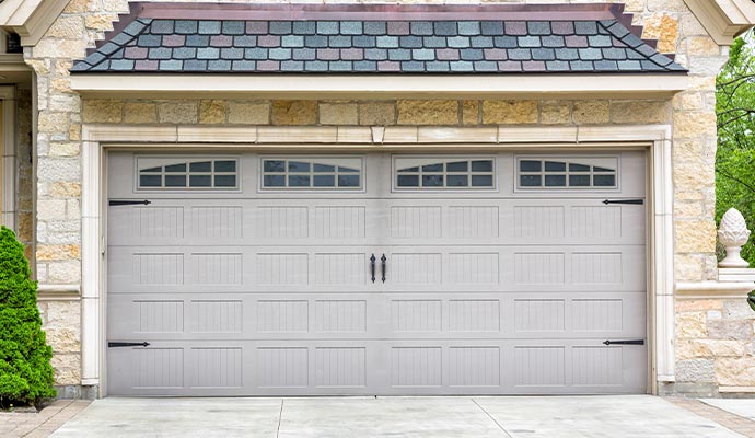 Front view of a closed residential garage