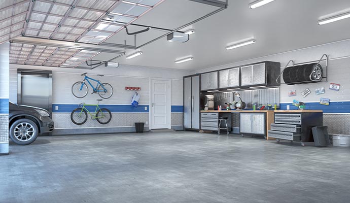 A clean well decorated garage