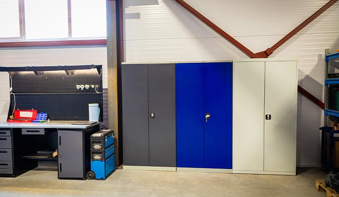 Installed colorful cabinet on garage room