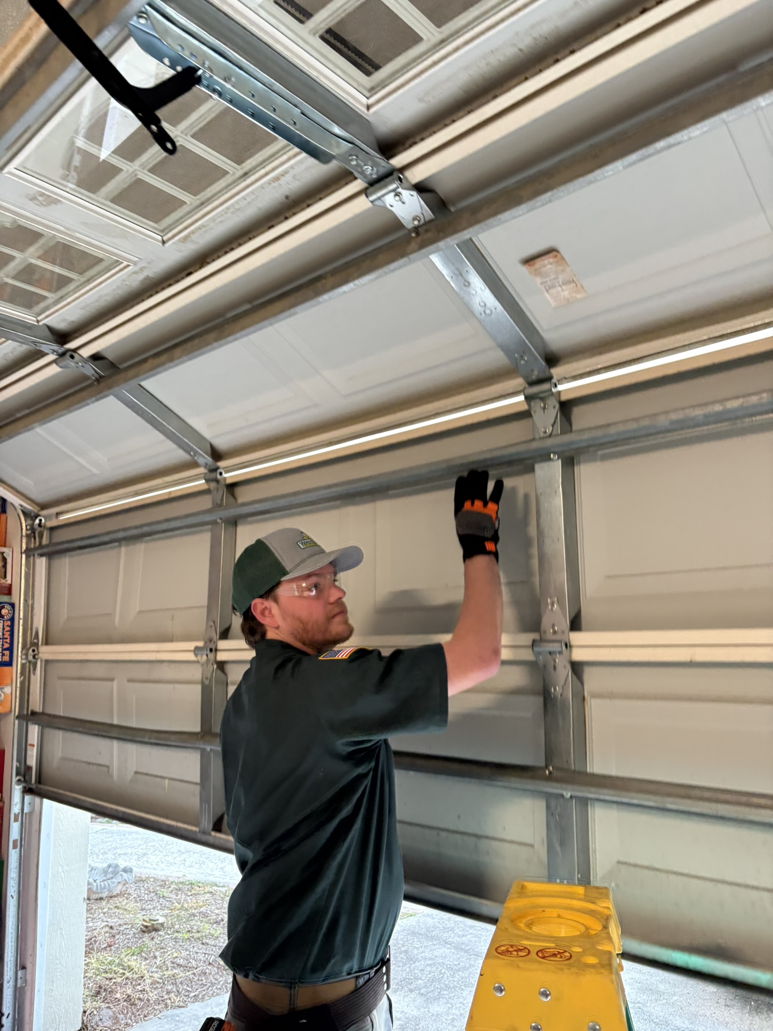 Deklin checking garage door