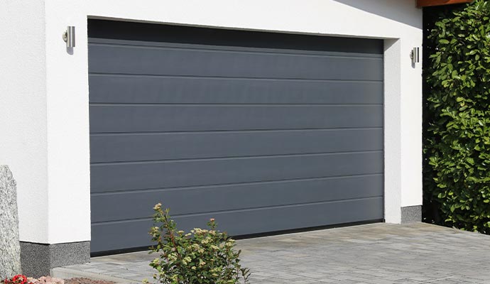 Front view of a residential garage door